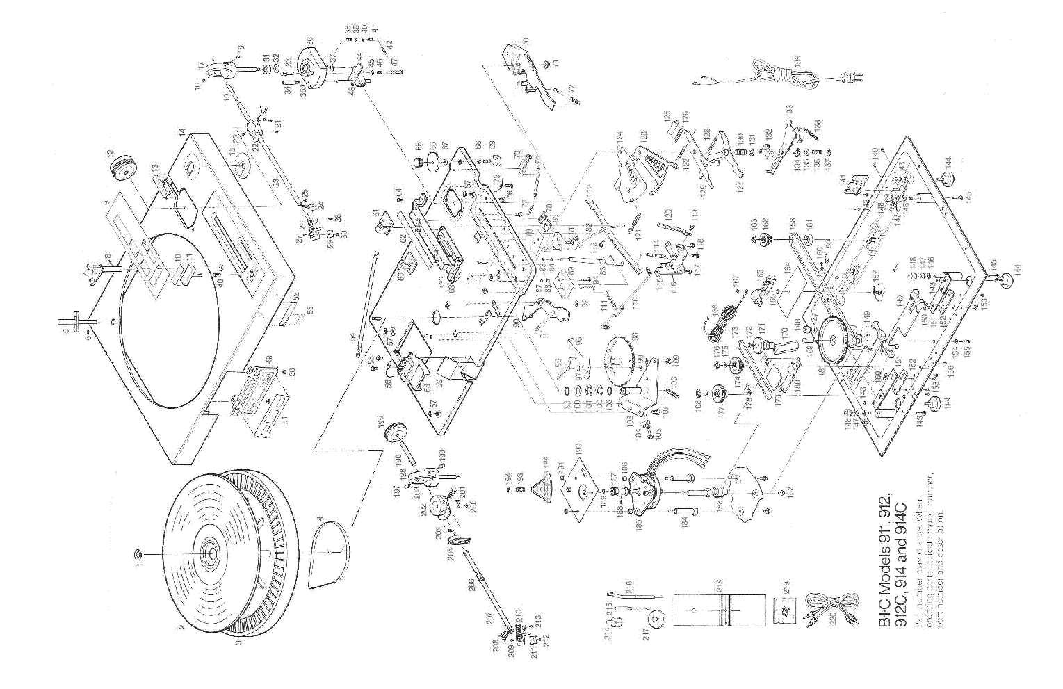 BIC 911 912 912C 914 914C [916B-W] TURNTABLE EXPLODED PARTS service manual